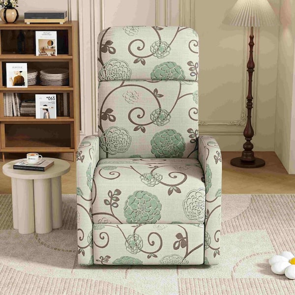 Beige&Blue Polyester Standard Recliner with Adjustable Backrest
