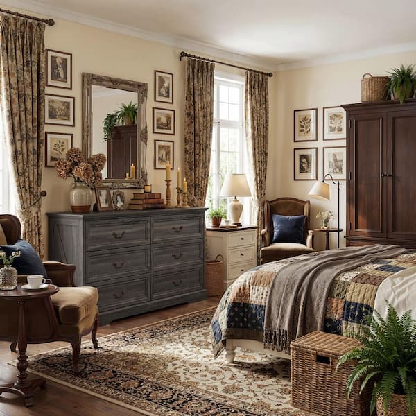 FUFU&GAGA Gray Wood 6-Drawer 52 in. Wide Dresser without Mirror