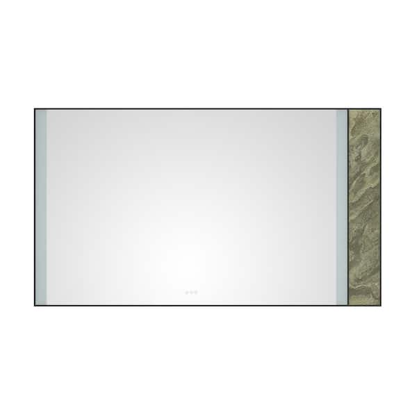 ANGELES HOME 84 in. W x 48 in. H Large Rectangular Stainless Steel Framed Dimmable Wall LED Bathroom Vanity Mirror in Black Frame