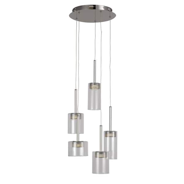 Transglobe 5-Light Polished Chrome LED Pendant with Clear Glass