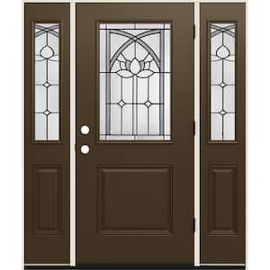 60 in. x 80 in. Left-Hand 1/2 Lite Ardsley Decorative Glass Dark Chocolate Fiberglass Prehung Front Door w/Sidelites
