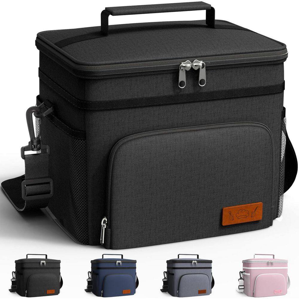 9 qt. Leak-Proof Insulated Lunch Bag Cooler with 4 Pockets and Adjustable Strap for Work, Picnic, Travel-Medium Black