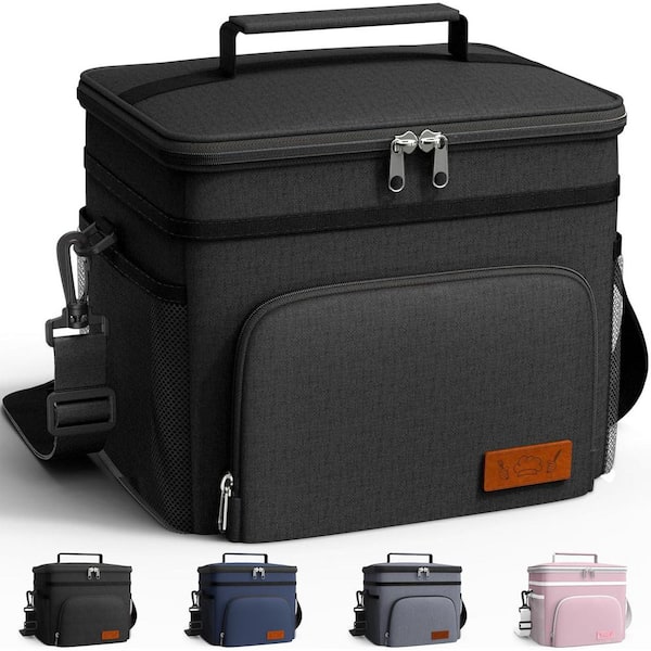 9 qt. Leak-Proof Insulated Lunch Bag Cooler with 4 Pockets and Adjustable Strap for Work, Picnic, Travel-Medium Black