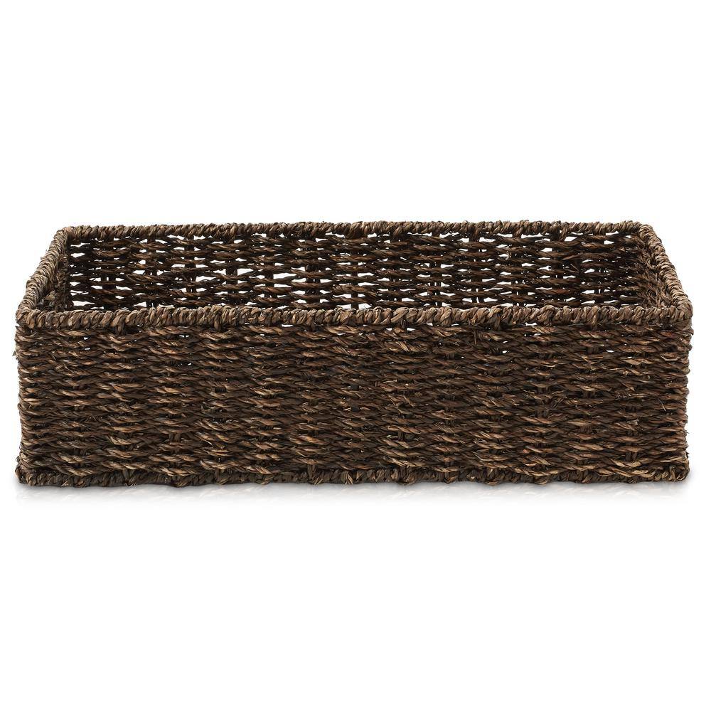 Espresso Seagrass Rectangular Storage Baskets, Set of 2