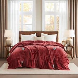 Heated Plush to Berber Garnet Polyester Queen Electric Blanket