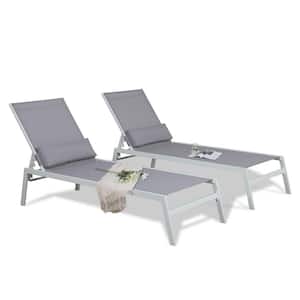 Adjustable Steel Sling Outdoor Chaise Lounge with Pillows in Grey (2-Pack)