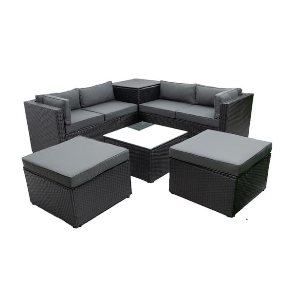 maocao hoom 6-Piece Wicker Patio Conversation Set with Gray Cushions