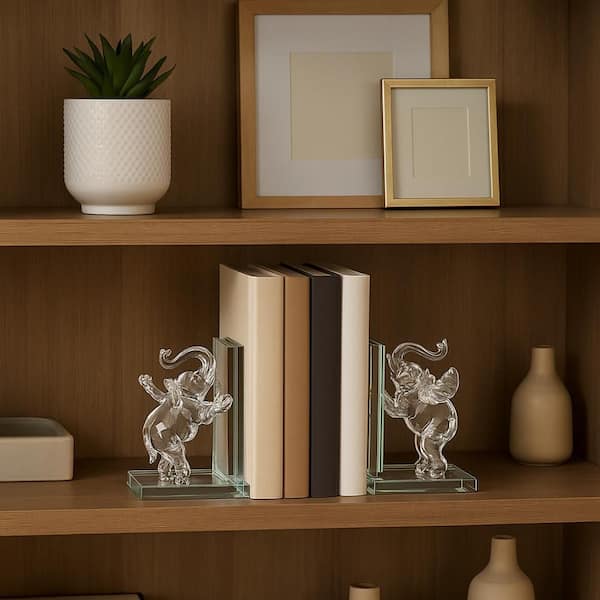 4.25 in. Clear Glass Elephant Bookends (Set of 2)