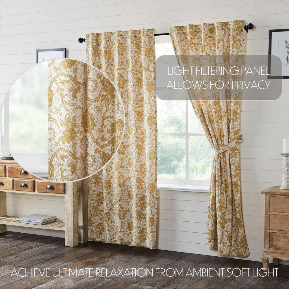 Elegant Dorset Gold Floral Cotton Curtain Pair, 84x40