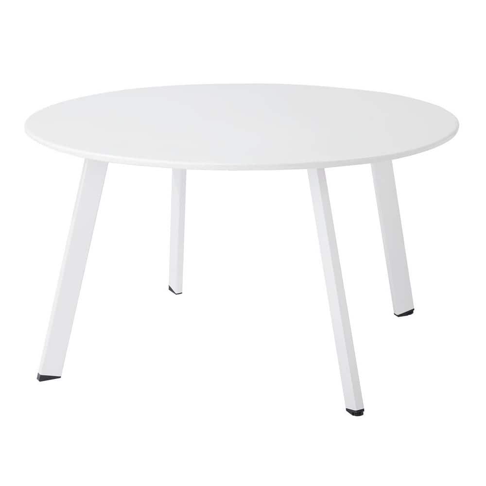 28W x 16H White Round Steel Outdoor Coffee Table for Patio Balcony