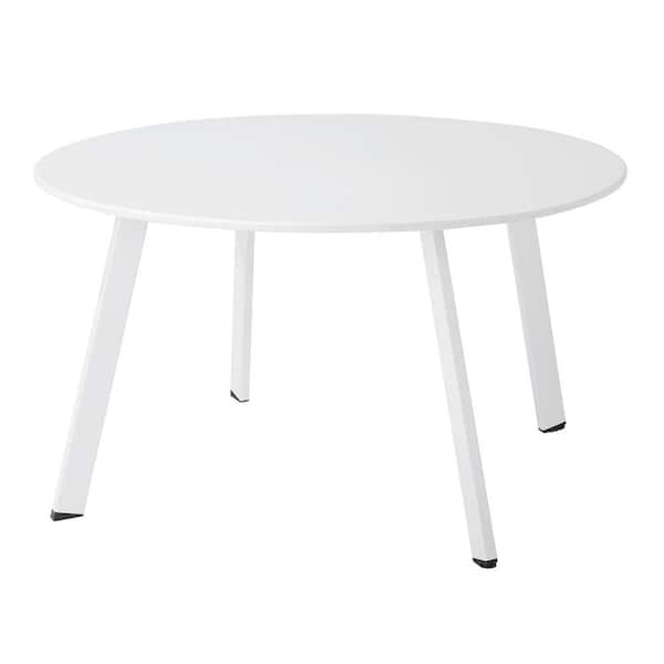 Unbranded 28"W x 16"H White Round Steel Outdoor Coffee Table for Patio Balcony