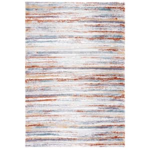 Berber Shag Blue Rust/Ivory 10 ft. x 14 ft. Solid color Striped Area Rug