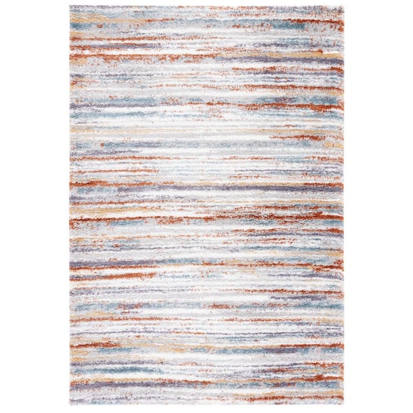 SAFAVIEH Berber Shag Blue Rust/Ivory 8 ft. x 10 ft. Solid color Striped Area Rug