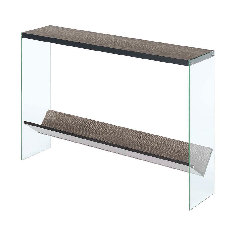 Weathered Gray Modern V Console Table with Glass Shelves