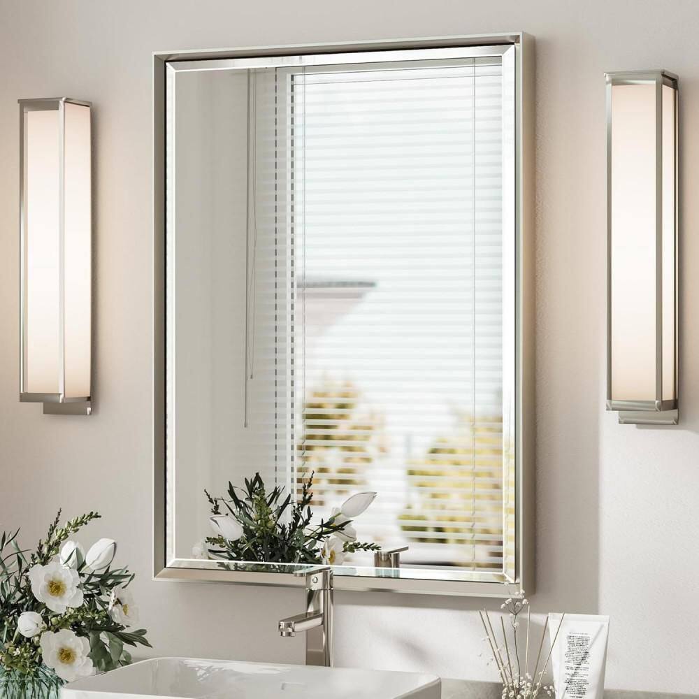 22 in. W x 30 in. H Rectangle Aluminum Framed Mirrors for Bathroom Wall, Brush Nickel price history on PriceWatchPro