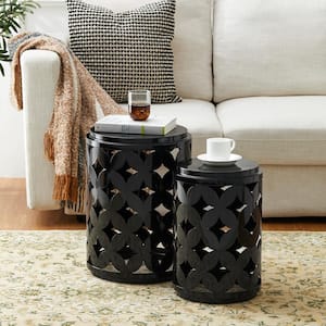 Set of 2-Modern Black Heavy Duty Metal Frame Side Table or Accent Stool
