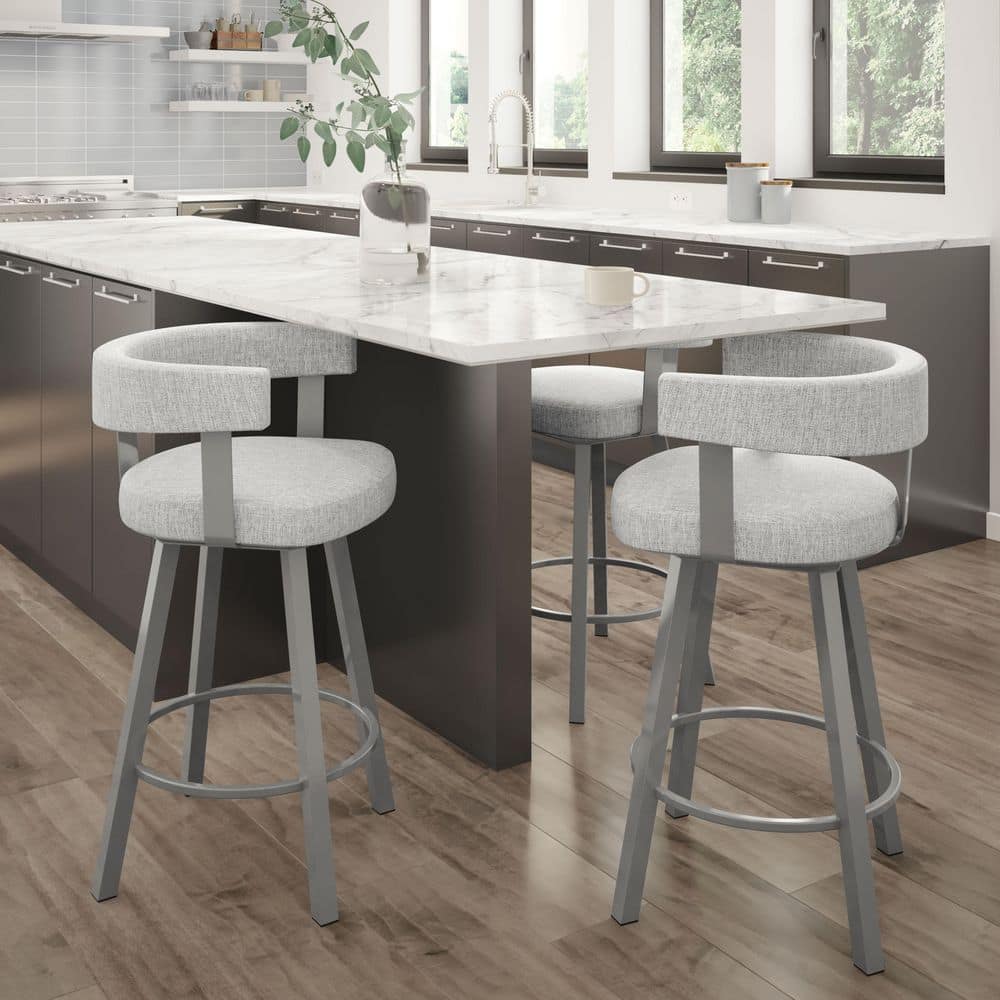 Parker 26'' Swivel Counter Stool in Grey White Polyester and Metallic Grey Metal