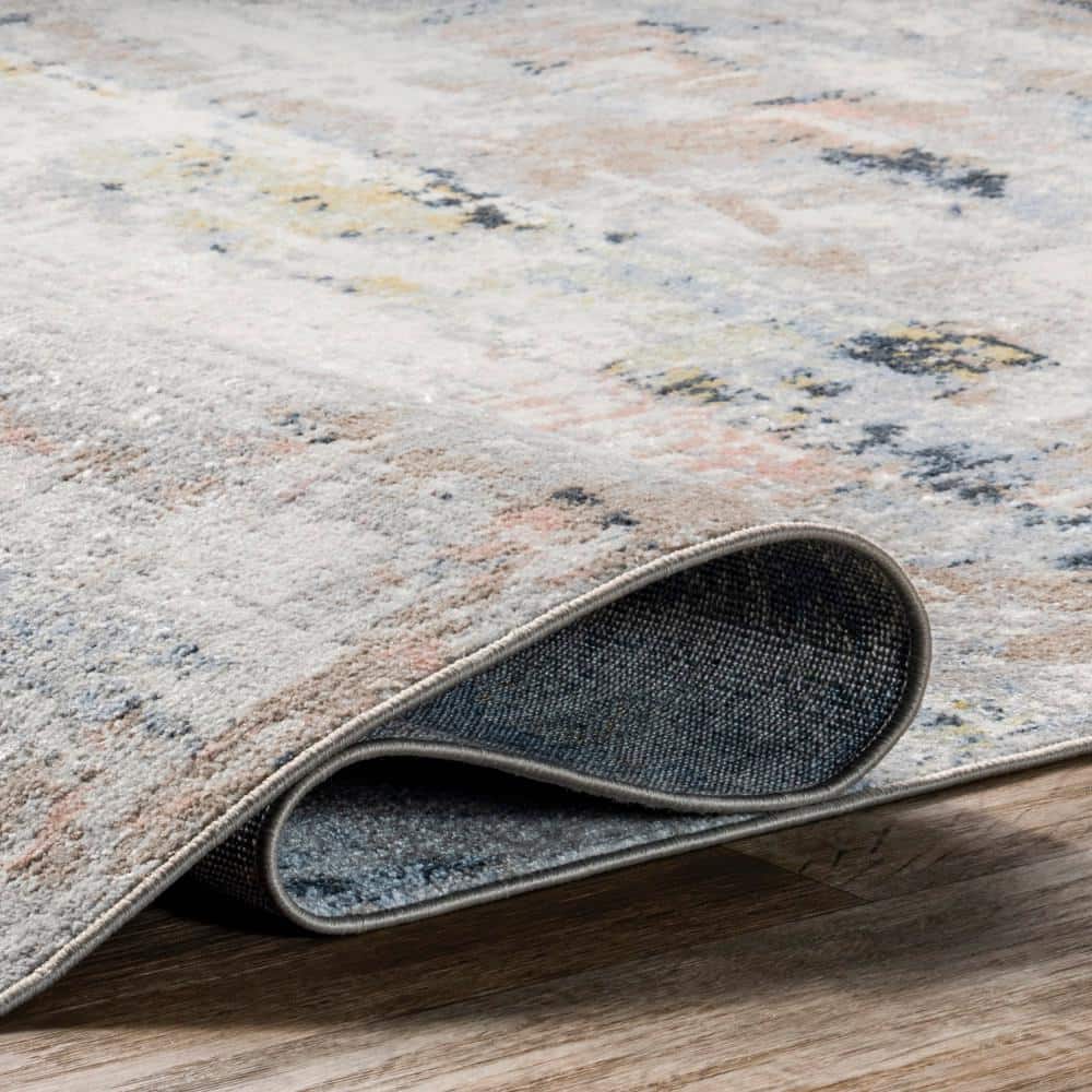 Blue Abstract Washable Synthetic 4' x 6' Area Rug
