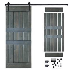 30 in. x 84 in. Grey Painted Wood Sliding Door with Hardware Kit, Pre-Drilled Ready to Assemble
