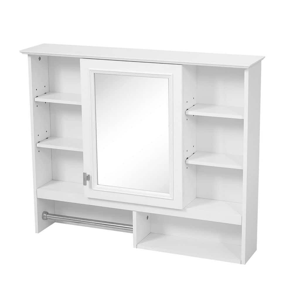 35 in. W x 28.7 in. H Rectangular Wood 2-in-1 Medicine Cabinet with Mirror , Adjustable Shelves and Open Shelves price history on PriceWatchPro
