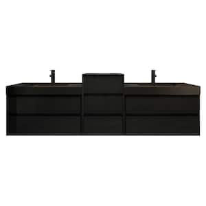 MIA 103 in. W x 20 in. D x 30 in. H Double Sink Middle Cabinet Bath Vanity in Gloss Black with Black Stainless Steel Top