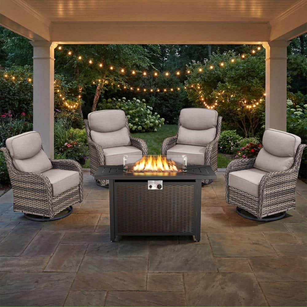 NovaSwivel 5-Piece Gray Wicker Patio Conversation Set with Outdoor Swivel Rocking Chairs and 6 in. Beige Cushions price history on PriceWatchPro