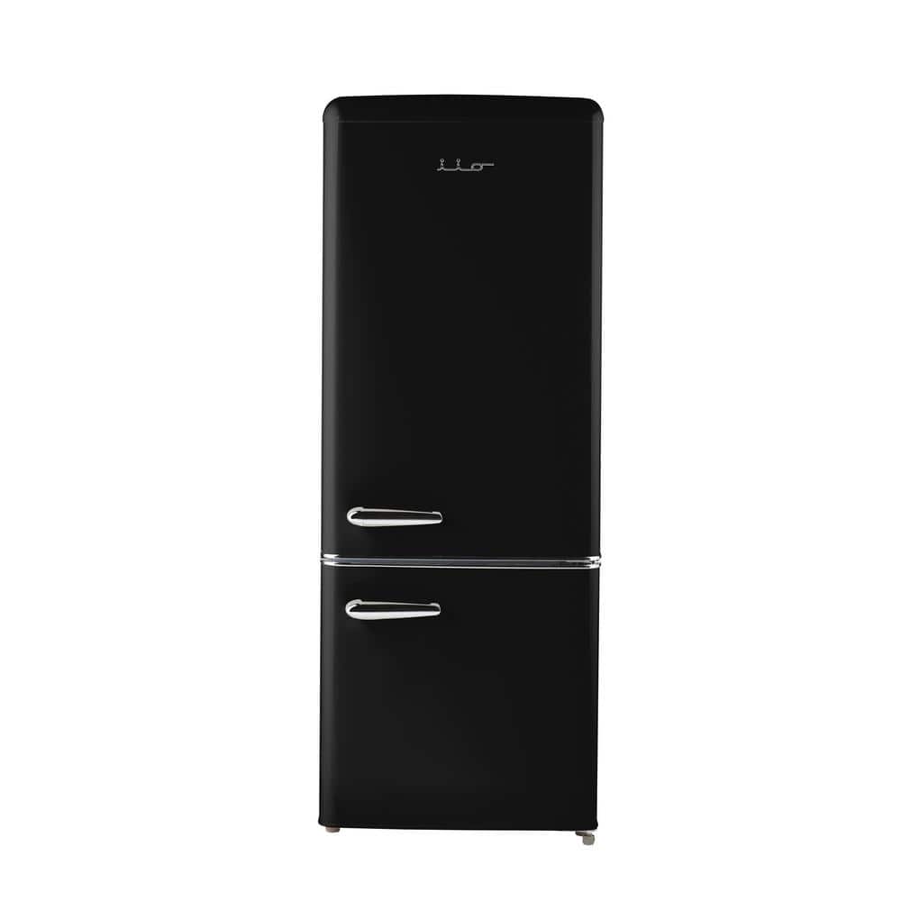 Midnight Black Compact Retro Refrigerator with Bottom Freezer