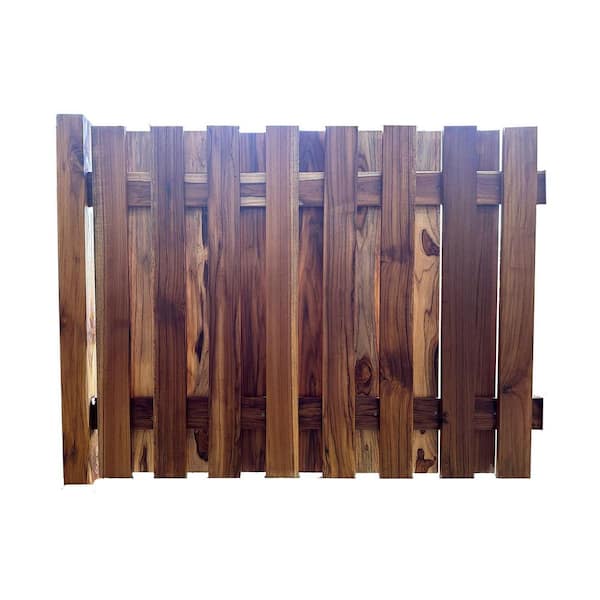 Unbranded Sunrise Teak 7ft. x 7 ft.Fence Kit (1) 4 in. x 4 in. Post 5 in. Flat Pickets Shadowbox Style Wood Fence Panel Flat Panel