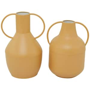 Yellow Metal Decorative Vase with Handles (Set of 2)