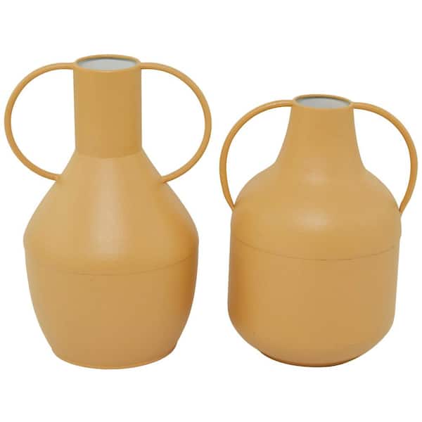 Novogratz Yellow Metal Decorative Vase with Handles (Set of 2)