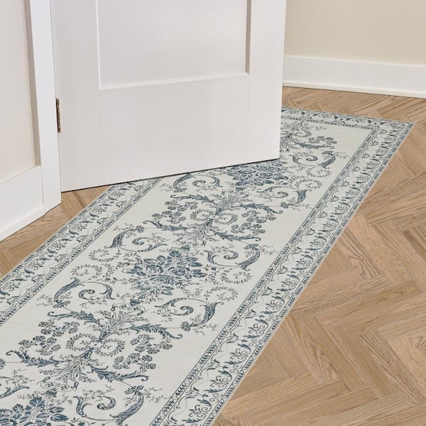 Laura Ashley Josette Medallion Chenille Sea Spray Blue 2 ft