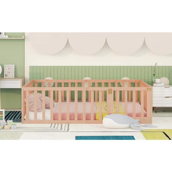 NAIZEA Montessori Toddler Floor Bed Frame – Full Size With Slats & Safety Fence, Natural Wood 1 thumbnail image