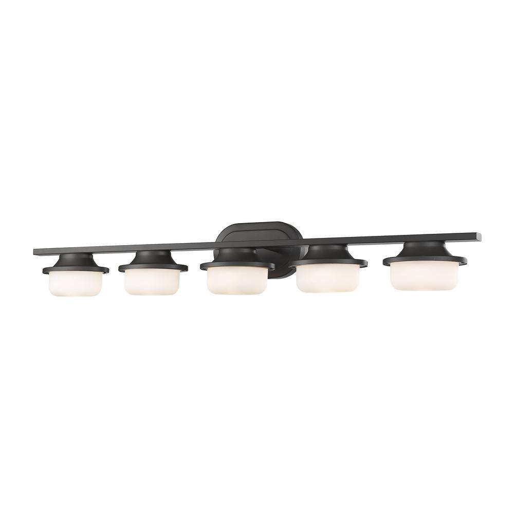 Optum 38.7 in. 5-Light Bronze Integrated LED Shaded Vanity Light with Matte