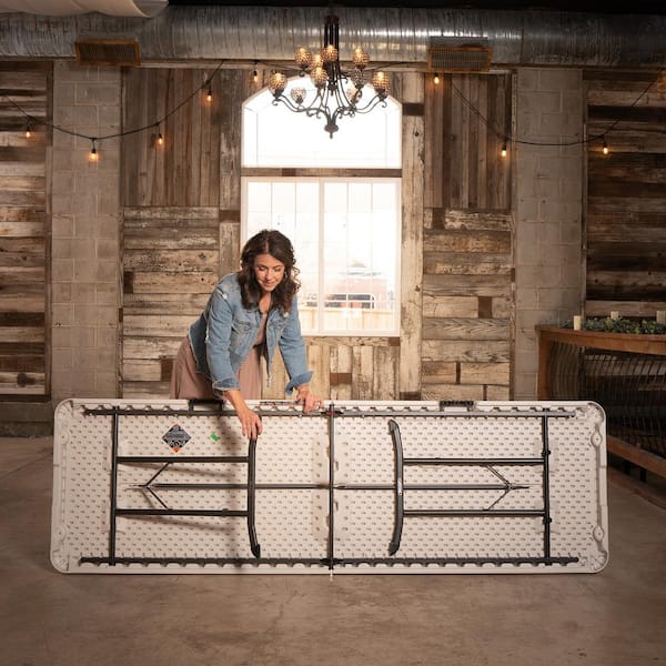 Lifetime 96 in. Almond Plastic Portable Fold-in-Half Folding