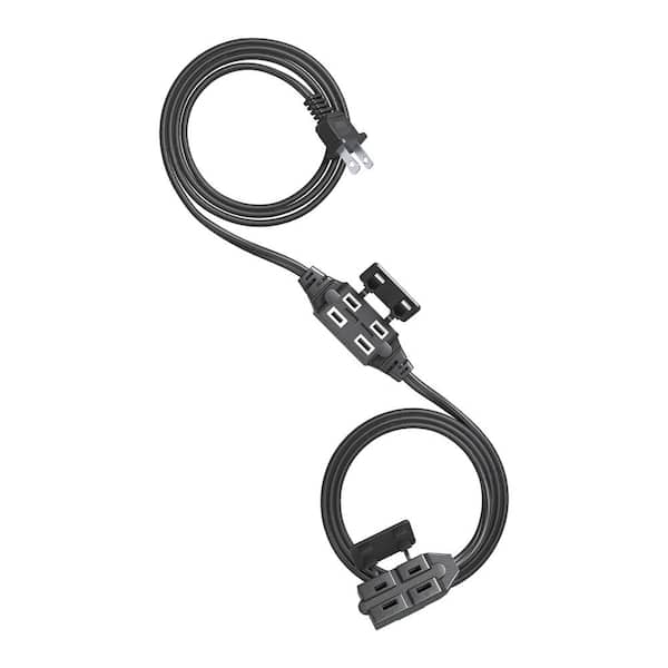 6 ft. 16/2 SPT-2 Indoor Extension Cord with 2 Groups 3 Polarized Outlets and Safety Cap Protect, 1 Pack, Black