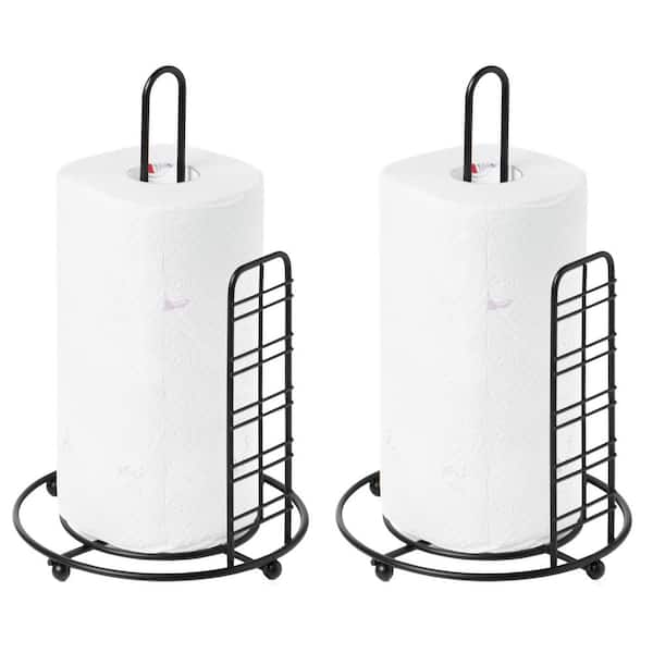 Round Single Roll Sturdy Black Towel Paper Holder Stand Roll Dispenser, Countertop Portable Stand, (Set of 2)