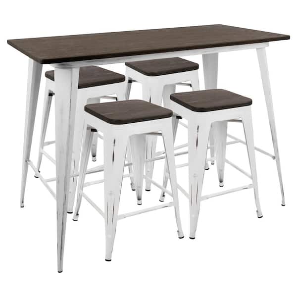 Oregon 5-Piece Vintage White and Espresso Counter Height Dining Set