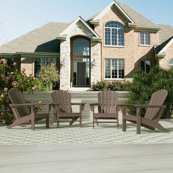 Mason Dark Brown Poly Plastic Outdoor Patio Classic Adirondack Chair, Fire Pit Chair (Set of 4)