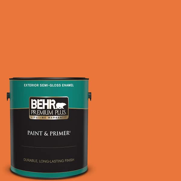 BEHR PREMIUM PLUS 1 gal. Home Decorators Collection #HDC-MD-27 Tart Orange Semi-Gloss Enamel Exterior Paint & Primer