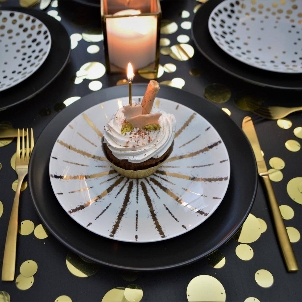Gold and Black Starburst Porcelain Salad Plates, Set of 4