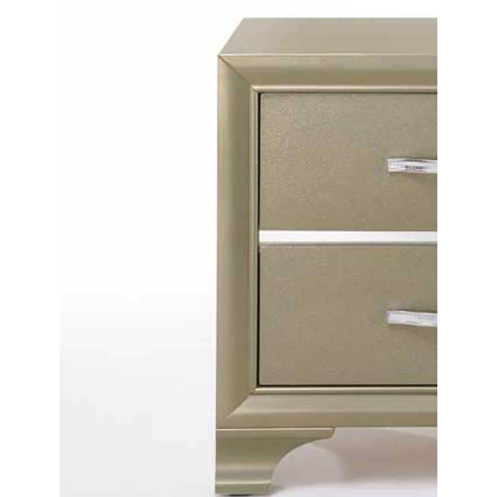Champagne Elegance 2-Drawer Nightstand with Mirror Inlay