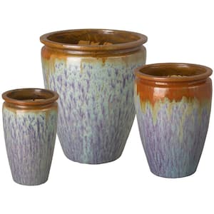 Seafoam Ceramic Round Rim Planters (Set of 3)