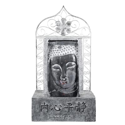 35 in. Tall Metal Buddha Waterfall Fountain with Chinese Characters and Inner Peace