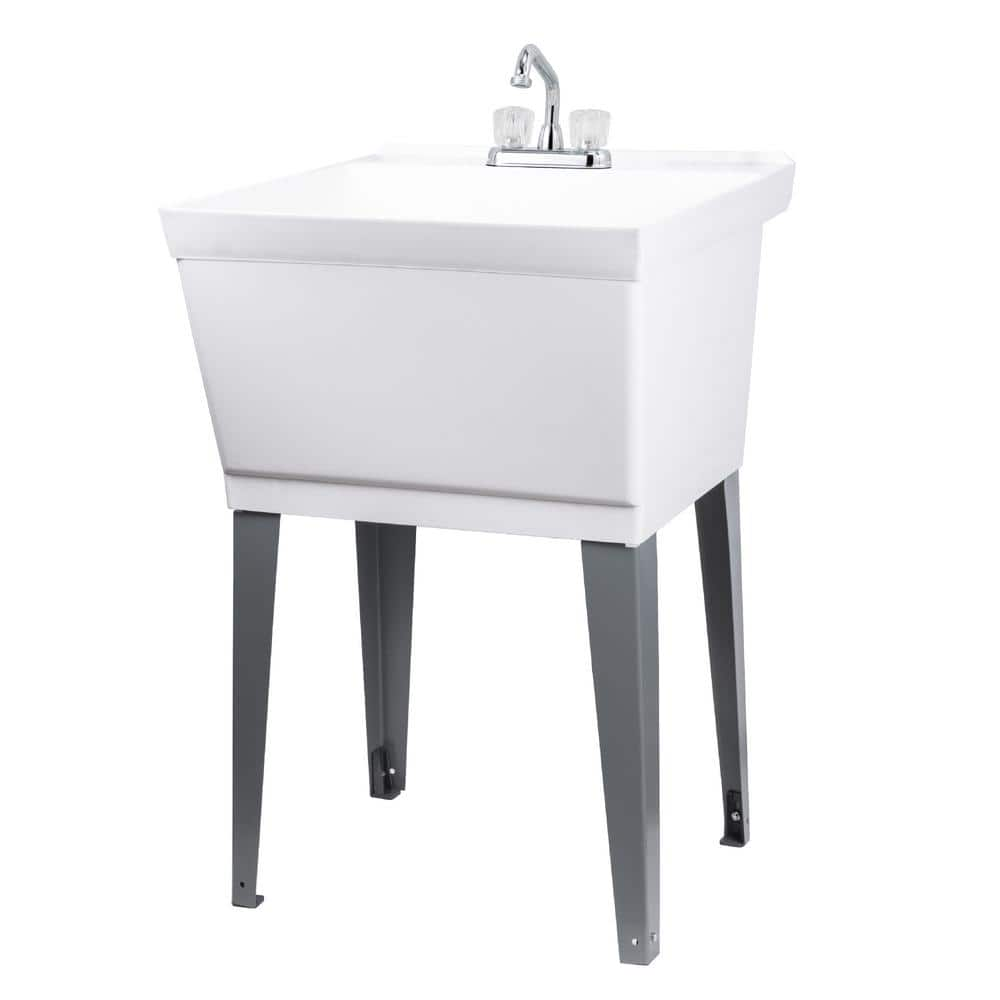 Tehila Complete 22.875 In. X 23.5 In. White 19 Gal. Utility Sink Set 