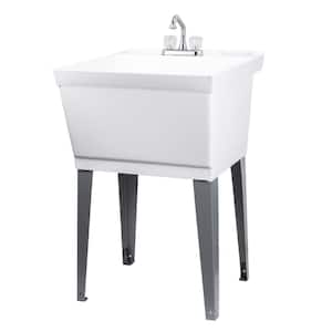 Complete 22.875 in. x 23.5 in. White 19 Gal. Utility Sink Set with Non-Metallic Chrome Finish Faucet
