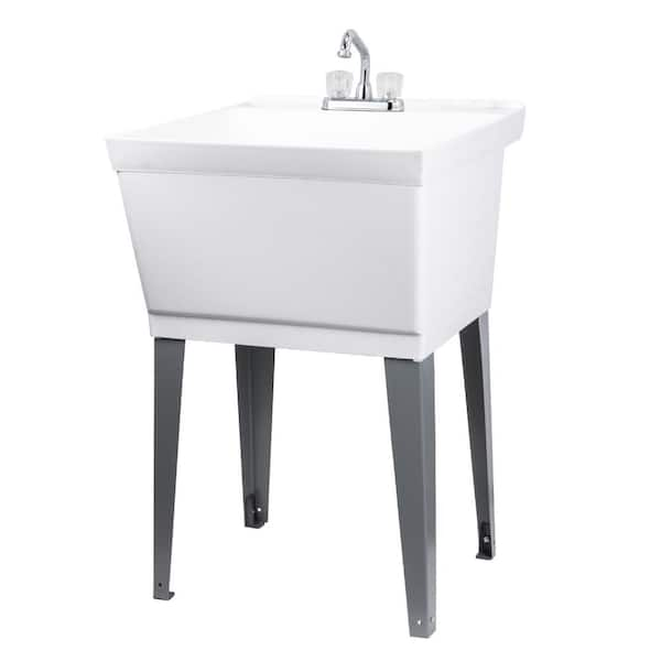 TEHILA Complete 22.875 in. x 23.5 in. White 19 Gal. Utility Sink Set ...