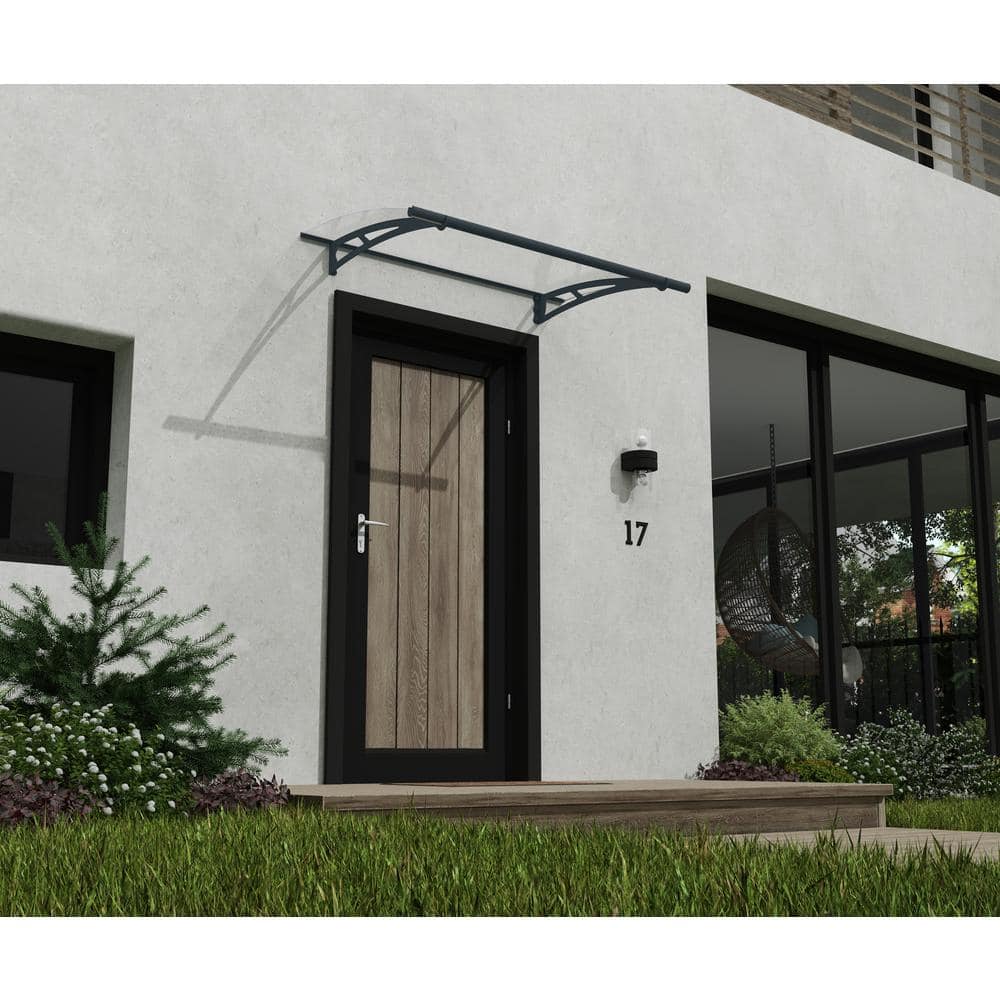 Modern Black and Clear Polycarbonate Door Awning with Metal Frame