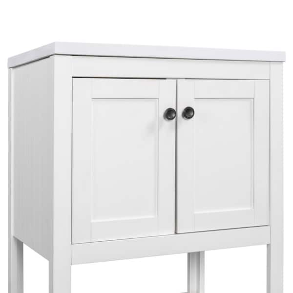 17.8 in. W x 23.7 in. D x 33.6 in. H Bathroom Vanity Ceramic Sink with Wood Frame Open Style Shelf Vanity Top in Gray