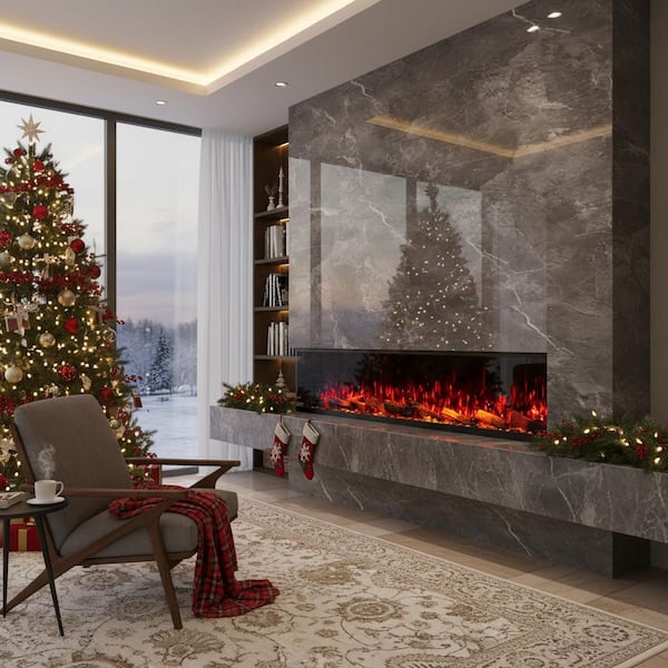 3-Sided Electric Fireplace, 3000W 60 in. Smart WiFi Electric Fireplace Insert with Crackling Sound, RGB LED Flame Colors