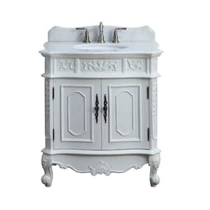 Benson 33.5 in. W x 20.75 in D. x 36.75 in. H White marble Top in Antique white With Under mount porcelain Sink Vanity